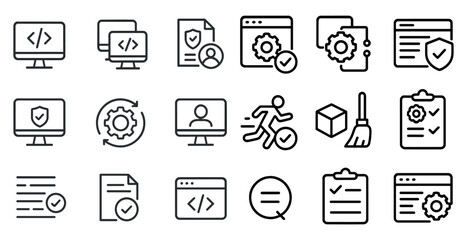 Technology and security line icons set – outline, web, protection symbols