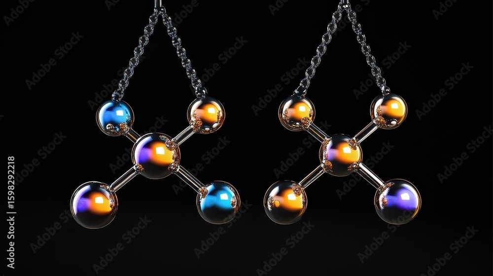 Aufkleber abstract molecule structure with reflective spheres and chains