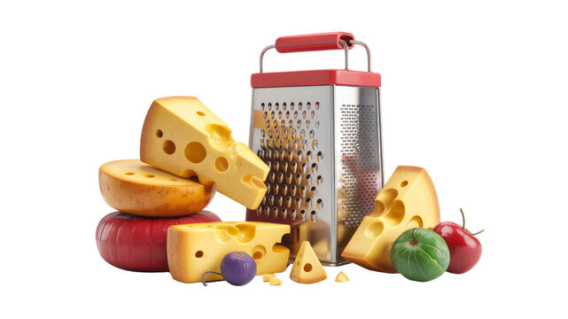 Delicious Cheese Selection with Box Grater and Colorful Produce
