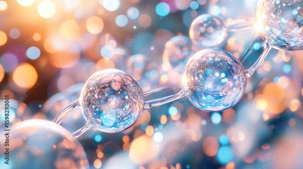 Poster abstract representation of molecular structure with bubbles and light effects