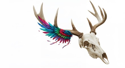 Colorful abstract deer skull with painted wings