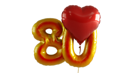 Numbers eighty hundred Balloon with red heart Isolated on transparent background