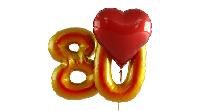 Numbers eighty hundred Balloon with red heart Isolated on transparent background - Powered by Adobe