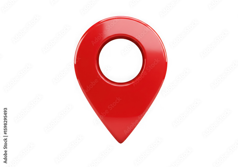 Poster a glossy red location pin is isolated on a transparent background indicating a
