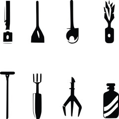 Obraz premium Cooking Utensils Silhouette Icons in Black and White