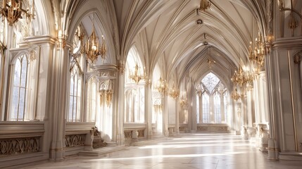 Fototapeta premium Grand hall with ornate gothic architecture.