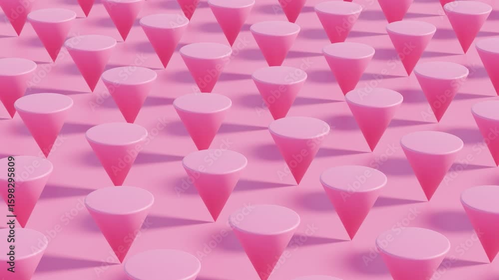 Poster stylized 3d abstract background in pink featuring inverted cone shapes aligned in repetitive rows – 