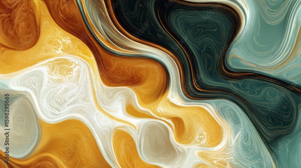 Poster a vibrant abstract artwork blending warm and cool tones in fluid patterns, creating a captivating vi