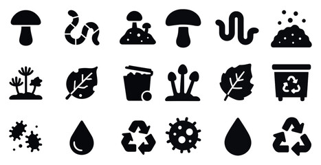Nature and environment icons set – filled, solid, ecological, recycling symbols