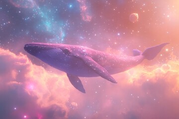 Fototapeta premium Enchanted cosmic whale: dreamlike ocean fantasy with galaxy background