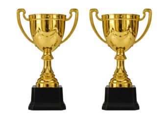 Two Golden Trophy Cups on Black Base Isolated