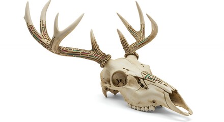 Fototapeta premium Deer skull and antlers isolated on white background