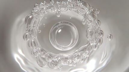 Circular Bubble Formation with Clear Water Droplets and Reflection
