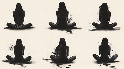 Silhouette figures of women in meditative poses.