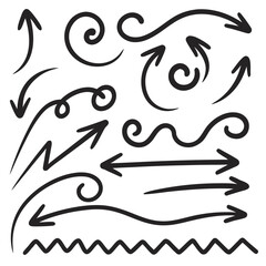 Fototapeta premium Collection of Hand Drawn Black Arrows and Swirls on White Background handdrawn