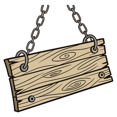 Rustic Hanging Wooden Sign Board – Flat Vector Design with Chain and Wood Grain Texture Ai-Generated