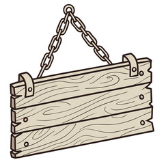 Clean Vector Wooden Sign Board – Hanging Beige Wood with Chain in Flat Design Ai-Generated
