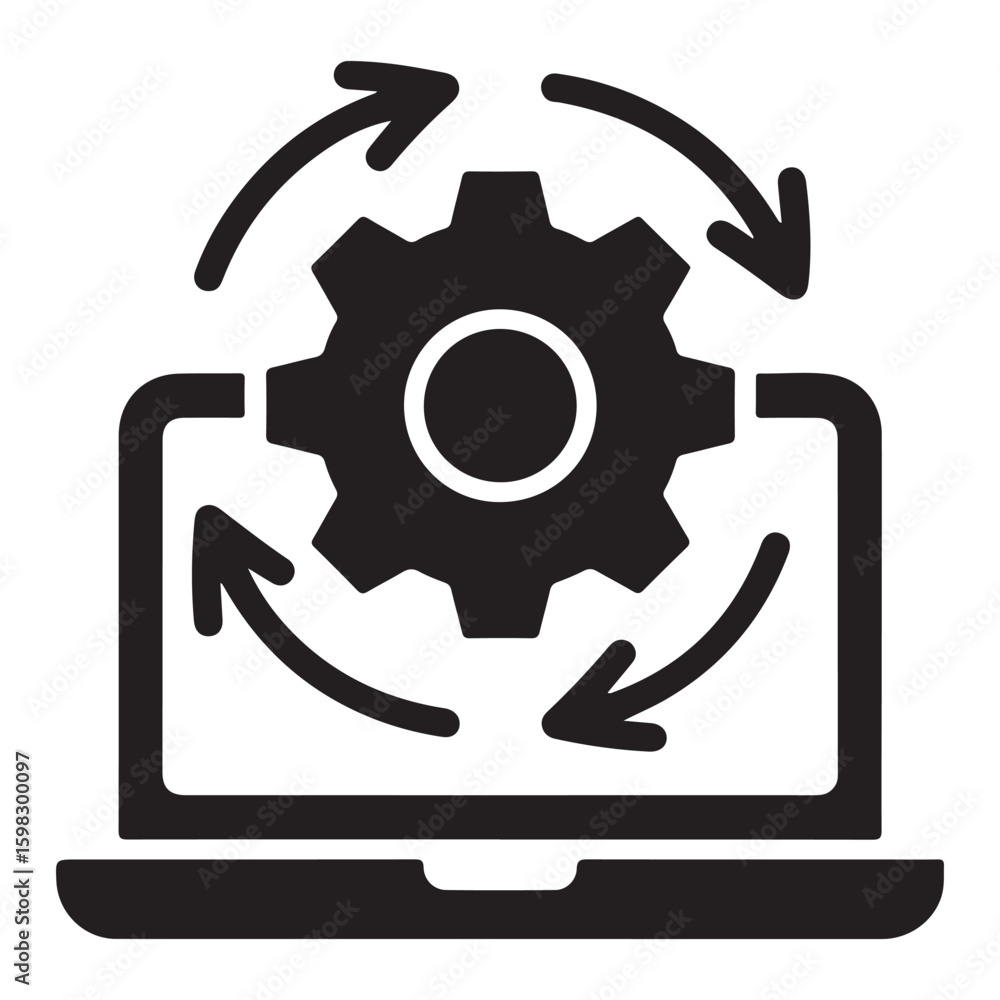 Fototapete digital transformation concept with a laptop displaying a gear and circular arrows symbolizing proce