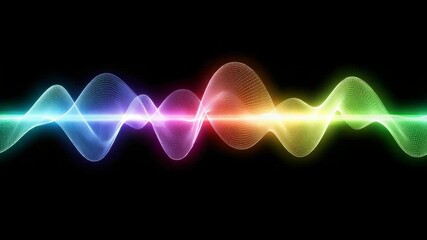 Colorful neon sound wave glowing with vibrant digital audio visualization and smooth bright spectrum energy flow black background - Powered by Adobe