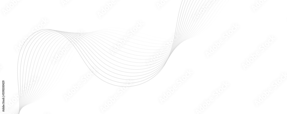 Poster abstract gray wave dynamic curve lines on transparent background with flowing particles. digital ene