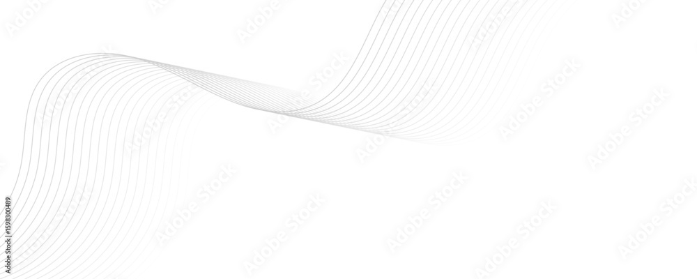 Poster abstract gray wave dynamic curve lines on transparent background with flowing particles. digital ene