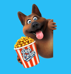 Fun 3D cartoon dog with popcorn
