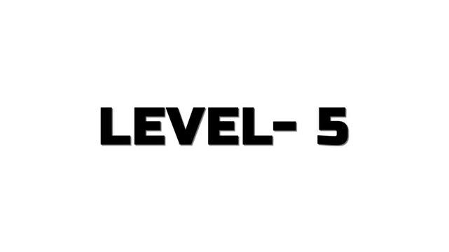 level 5 neon bright text font colorful 4k video animation. level up sign and upper Level and level 4k video white background animation .