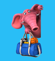 Fun 3D cartoon elephant with a sports bag