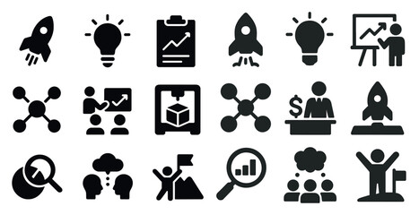 Obraz premium Business and startup icons set – solid, filled, corporate and management symbols