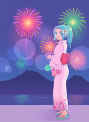 浴衣の女の子と夏の花火 &ndash; Yukata Girl with Summer Fireworks＿2