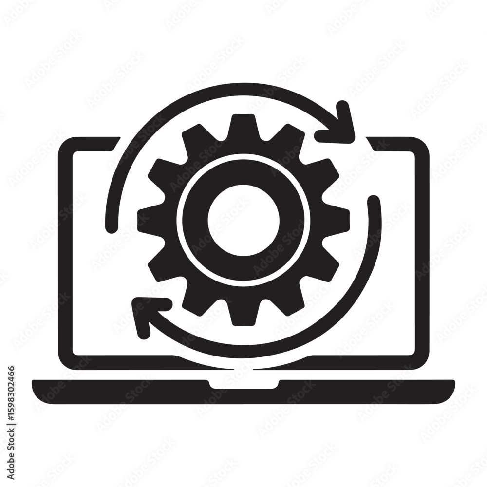 Fototapete digital transformation concept gear and circular arrows over laptop screen symbolizing automation an