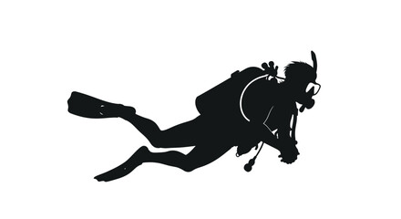 Fototapeta premium Underwater Scuba Diving silhouette vector illustration isolated on a white background 