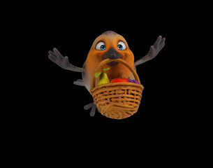 Fun 3D cartoon bird with fruits