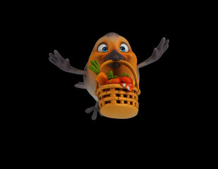Fun 3D cartoon bird with vegetables