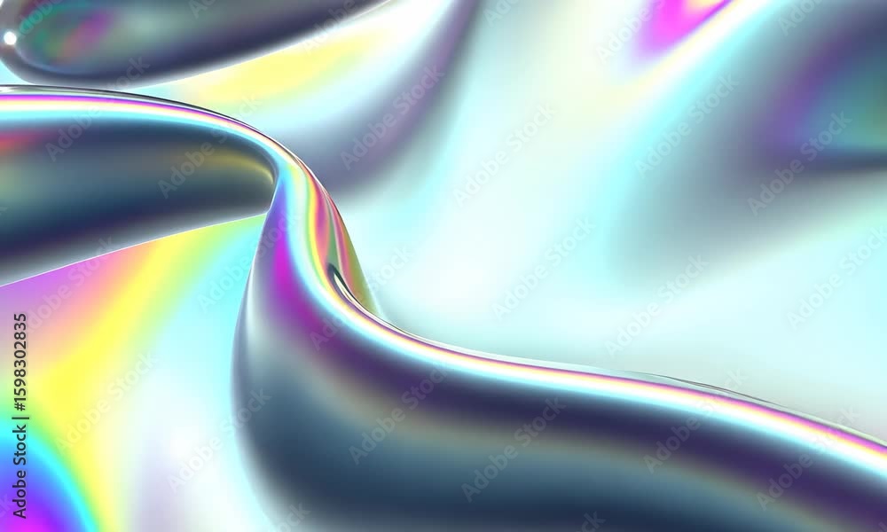 Poster iridescent fabric with smooth flowing folds and pastel colors creating shiny, dreamy texture and vib