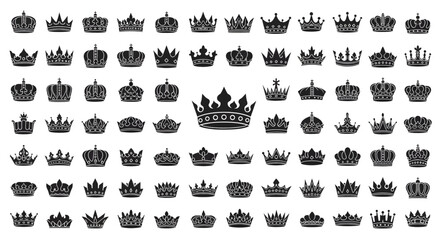 Big set of crown heraldic silhouette icons vector
