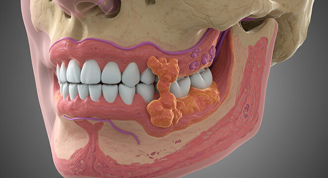 Cross-section of jaw showing Actinomyces lumpy jaw