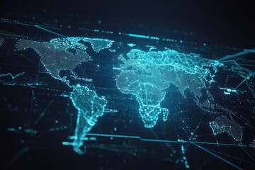Futuristic World Map Showing Global Digital Connectivity