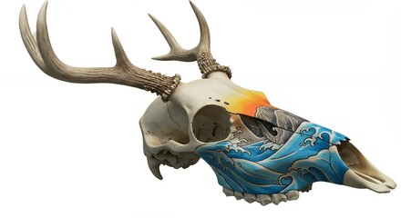 Fototapeta premium Painted deer skull with wave design