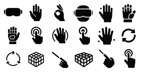 Hand gesture solid icons set – silhouette, interaction, touchscreen symbols
