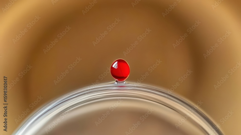 Poster close-up view of red water drop on glass surface with soft background