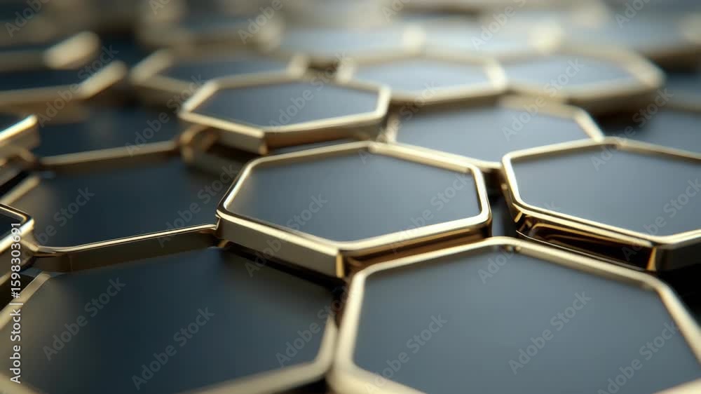 Poster hexagon pattern featuring black and gold metallic texture with modern design and smooth reflective f