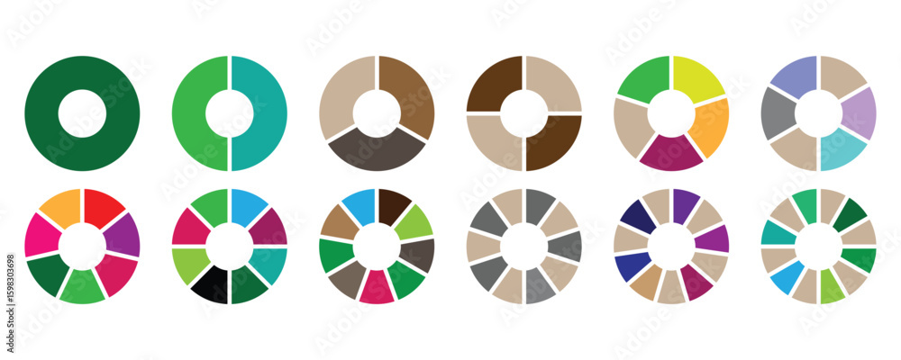Poster circle division pie charts infographic icon set. collection of colorful diagrams. different color ci