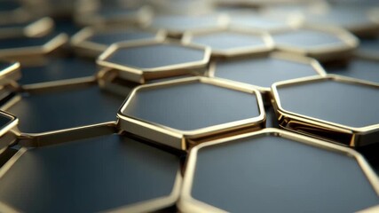 Hexagon pattern featuring black and gold metallic texture with modern design and smooth reflective finish creating elegant depth - Powered by Adobe