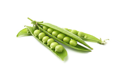 Fresh green peas in pods isolated on white