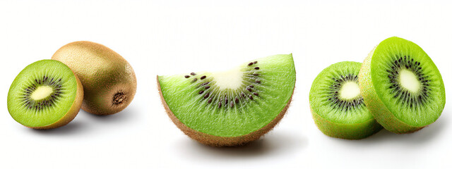 Fresh kiwi fruit composition features whole and sliced kiwis for healthy eating.