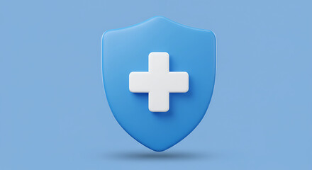 Fototapeta premium 3d render of a blue shield with a white cross medical icon