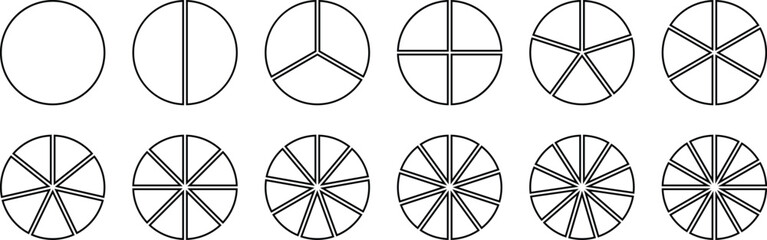 Pie chart infographic icon set. Wheel round diagram part symbol. Ring or donut round diagram. percentage diagram collection, loading circle icon, black isolated on white background. 