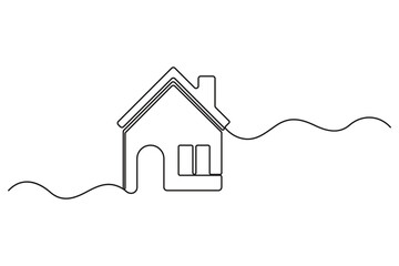 Continuous one line house concept outline in minimal style isolated on white background
