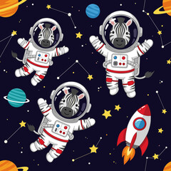 Cute Zebras in Space: Seamless Pattern for Kids' Products